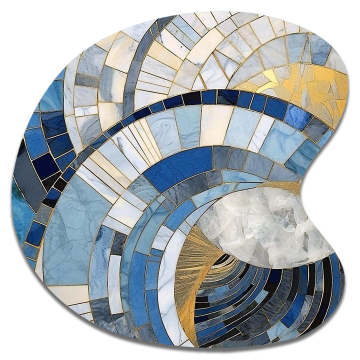 Gold Constructing Blue Realms I - Asymmetric Metal Wall Art