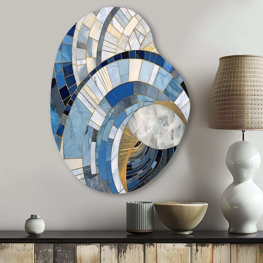Gold Constructing Blue Realms I - Asymmetric Metal Wall Art