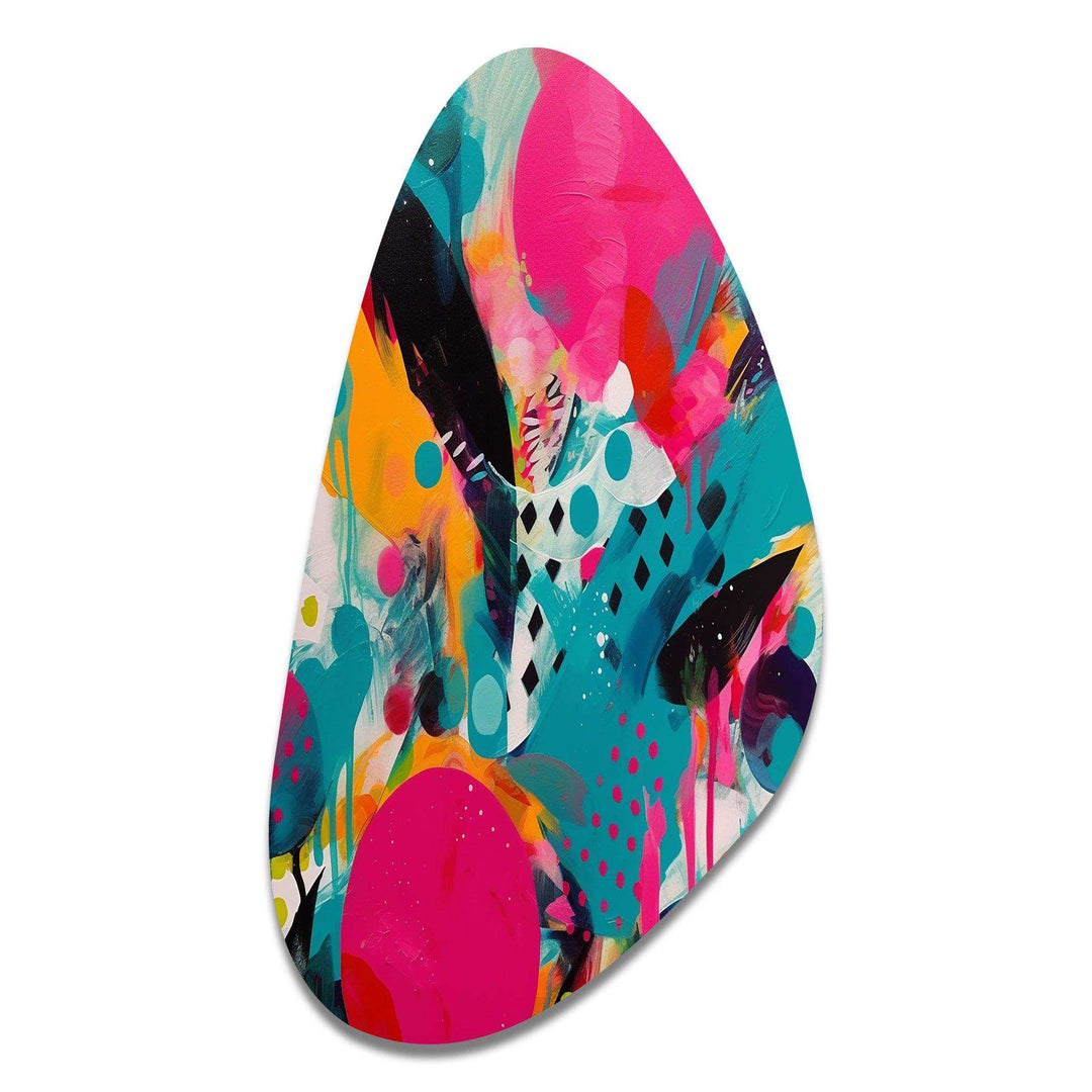 Pink and Turquoise Abstract Enigma I - Asymmetric Metal Wall Art