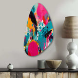 Pink and Turquoise Abstract Enigma I - Asymmetric Metal Wall Art