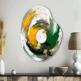 Yellow and Green Abstracted Perspectives III - Asymmetric Metal Wall Art