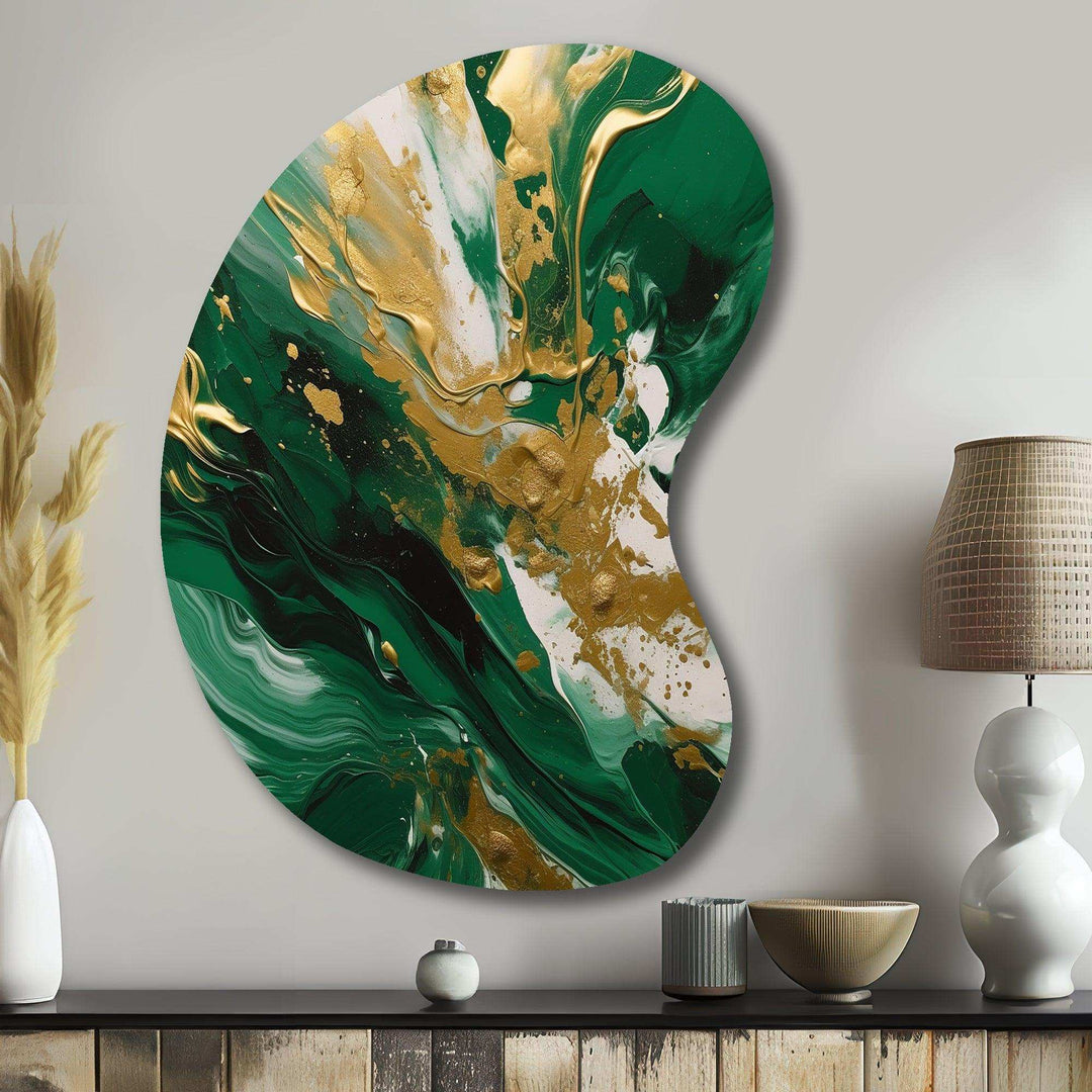 Green and Gold Serene Cascade II - Asymmetric Metal Wall Art