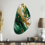 Green and Gold Serene Cascade II - Asymmetric Metal Wall Art