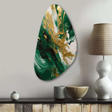 Green and Gold Serene Cascade II - Asymmetric Metal Wall Art