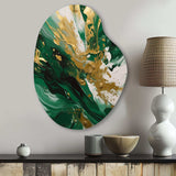 Green and Gold Serene Cascade II - Asymmetric Metal Wall Art