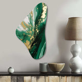 Green and Gold Serene Cascade III - Asymmetric Metal Wall Art