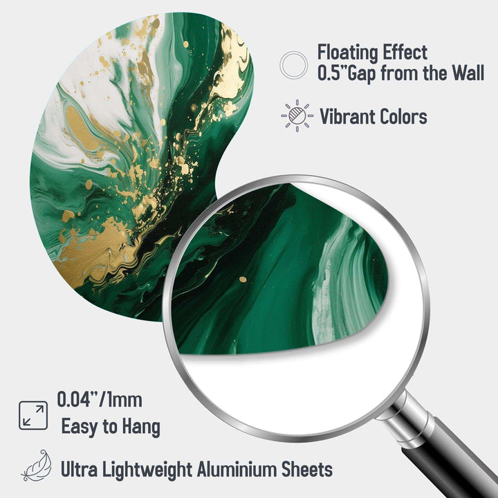 Green and Gold Serene Cascade III - Asymmetric Metal Wall Art