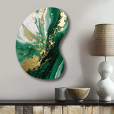 Green and Gold Serene Cascade III - Asymmetric Metal Wall Art