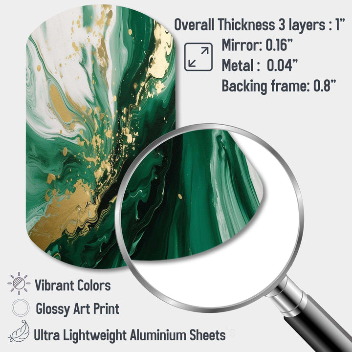 Green and Gold Serene Cascade III - Asymmetric Metal Wall Art