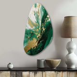 Green and Gold Serene Cascade III - Asymmetric Metal Wall Art