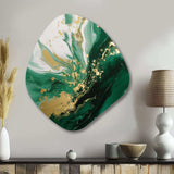 Green and Gold Serene Cascade III - Asymmetric Metal Wall Art