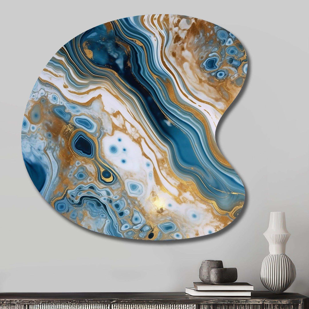Blue and White Marble Dreams - Asymmetric Metal Wall Art