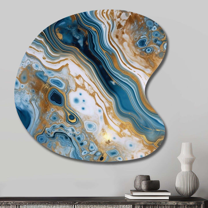 Blue and White Marble Dreams - Asymmetric Metal Wall Art