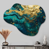 Teal and Gold Liquid Magic I - Asymmetric Metal Wall Art