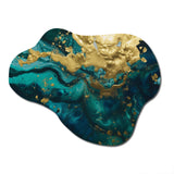 Teal and Gold Liquid Magic I - Asymmetric Metal Wall Art