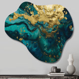 Teal and Gold Liquid Magic I - Asymmetric Metal Wall Art