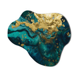 Teal and Gold Liquid Magic I - Asymmetric Metal Wall Art