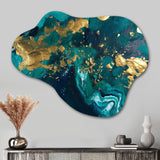 Teal and Gold Liquid Magic II - Asymmetric Metal Wall Art