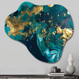 Teal and Gold Liquid Magic II - Asymmetric Metal Wall Art