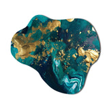 Teal and Gold Liquid Magic II - Asymmetric Metal Wall Art