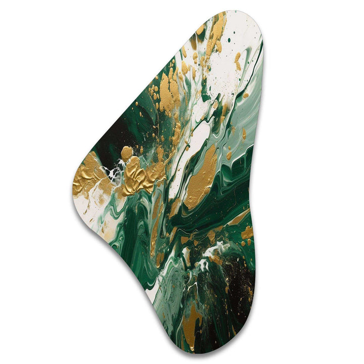 Green and Gold Liquid Magic I - Asymmetric Metal Wall Art