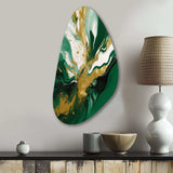 Green and Gold Liquid Magic II - Asymmetric Metal Wall Art