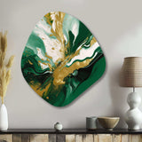 Green and Gold Liquid Magic II - Asymmetric Metal Wall Art