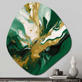 Green and Gold Liquid Magic II - Asymmetric Metal Wall Art