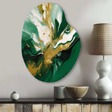 Green and Gold Liquid Magic II - Asymmetric Metal Wall Art