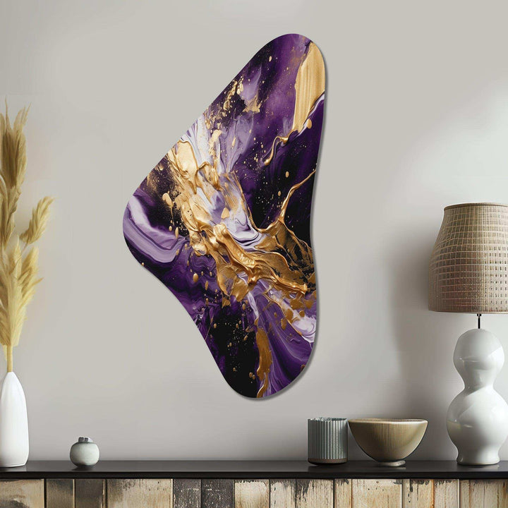 Purple and Gold Liquid Magic III - Asymmetric Metal Wall Art