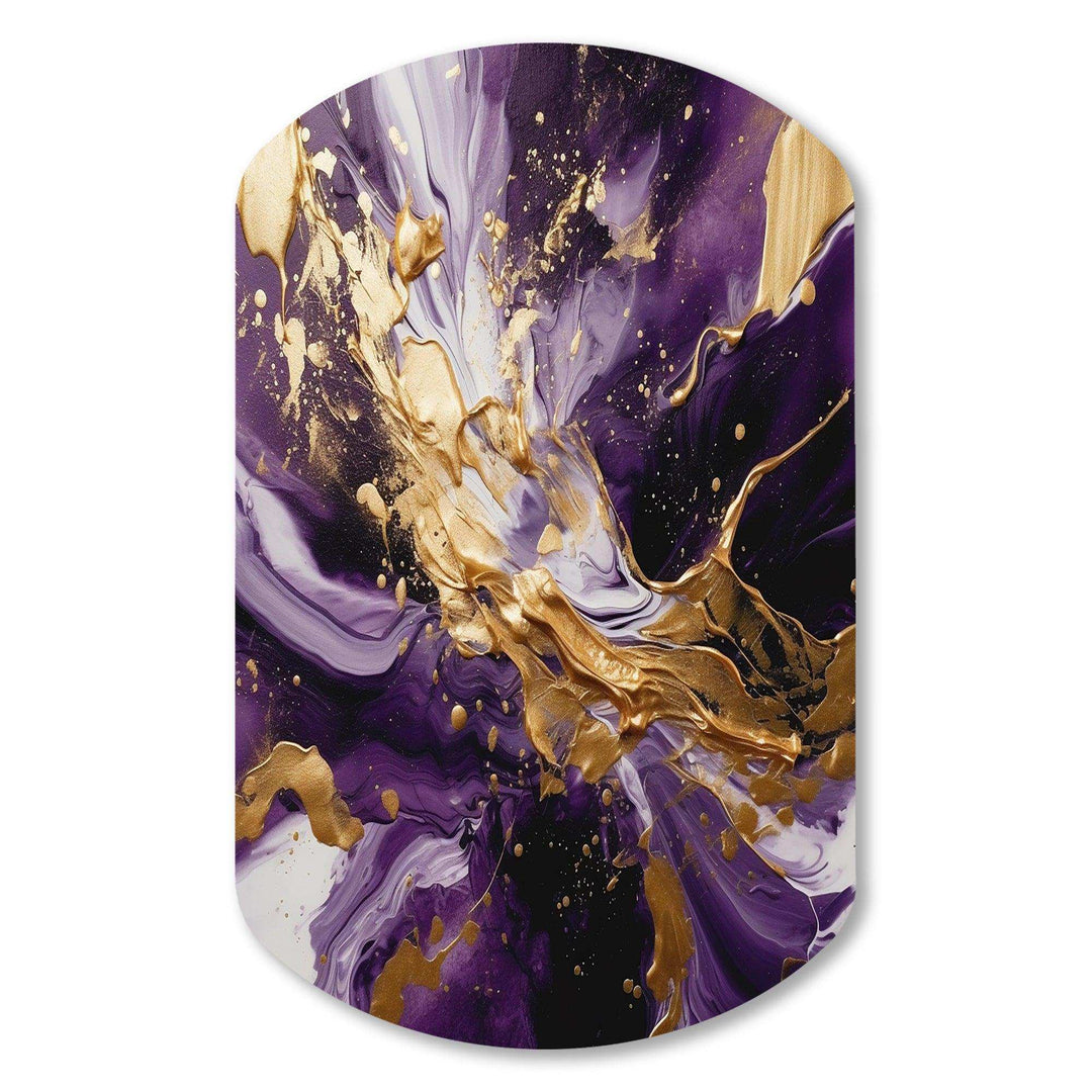 Purple and Gold Liquid Magic III - Asymmetric Metal Wall Art