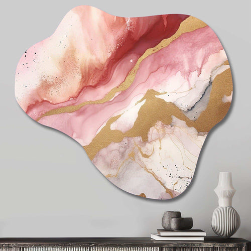 Pink and Gold Enchanted Spills I - Asymmetric Metal Wall Art