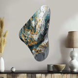 Gold Teal Ink On Stone - Asymmetric Metal Wall Art