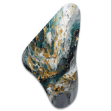 Gold Teal Ink On Stone - Asymmetric Metal Wall Art