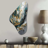 Gold Teal Ink On Stone - Asymmetric Metal Wall Art