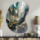 Gold Teal Ink On Stone - Asymmetric Metal Wall Art