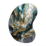 Gold Teal Ink On Stone - Asymmetric Metal Wall Art