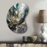 Gold Teal Ink On Stone - Asymmetric Metal Wall Art