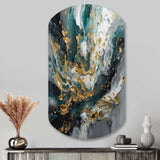 Gold Teal Ink On Stone - Asymmetric Metal Wall Art