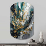 Gold Teal Ink On Stone - Asymmetric Metal Wall Art