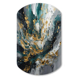 Gold Teal Ink On Stone - Asymmetric Metal Wall Art