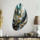 Gold Teal Ink On Stone - Asymmetric Metal Wall Art