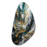 Gold Teal Ink On Stone - Asymmetric Metal Wall Art