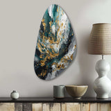 Gold Teal Ink On Stone - Asymmetric Metal Wall Art