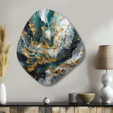 Gold Teal Ink On Stone - Asymmetric Metal Wall Art