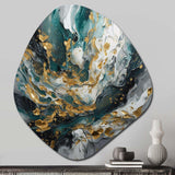 Gold Teal Ink On Stone - Asymmetric Metal Wall Art