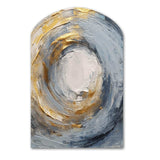 Gold and Blue Vibrant Spirals IV - Asymmetric Metal Wall Art