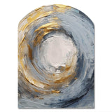 Gold and Blue Vibrant Spirals IV - Asymmetric Metal Wall Art