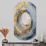 Gold and Blue Vibrant Spirals IV - Asymmetric Metal Wall Art