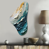 Teal Cream Surreal Spirals II - Asymmetric Metal Wall Art